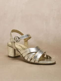 Sale Sandales à talon cuir métallisé Femme Sandales