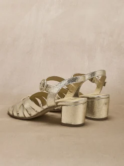 Sale Sandales à talon cuir métallisé Femme Sandales