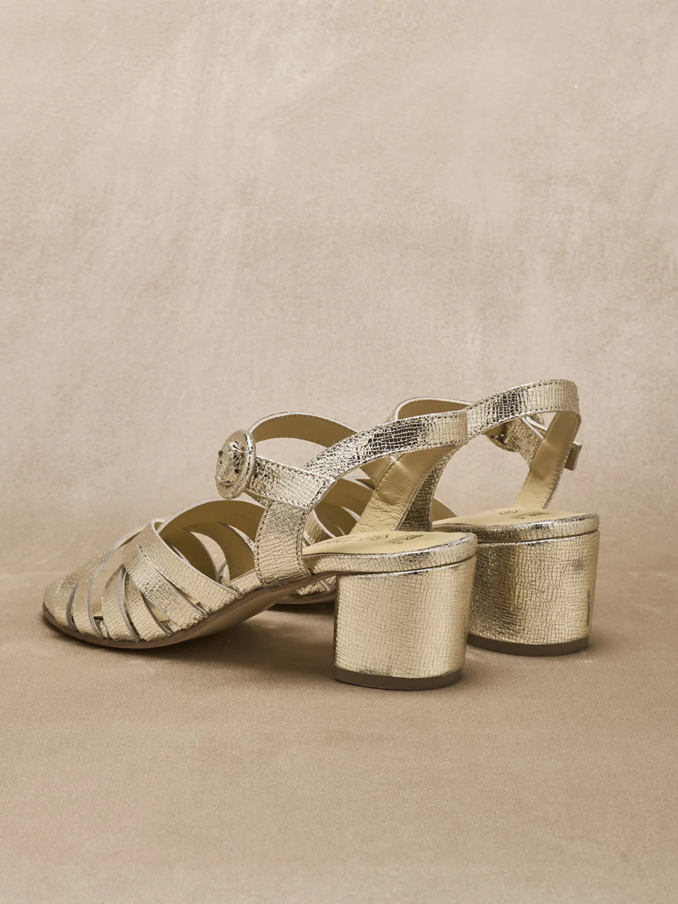 Sale Sandales à talon cuir métallisé Femme Sandales