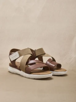 Online Sandales cuir à scratch et élastiques Femme Sandales