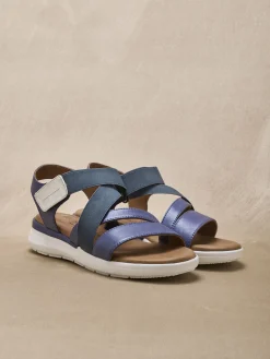 Sandales cuir à scratch et élastiques Femme Sandales