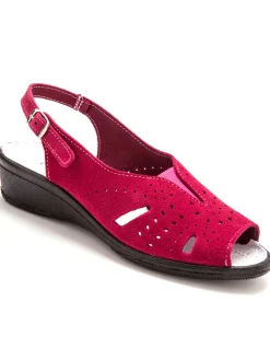 New Sandales cuir velours grande largeur Femme Sandales