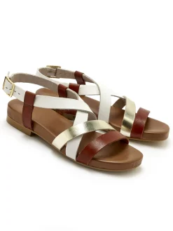 New Sandales plates en cuir Femme Sandales