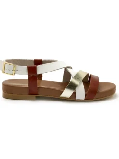 New Sandales plates en cuir Femme Sandales