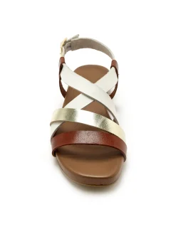 New Sandales plates en cuir Femme Sandales