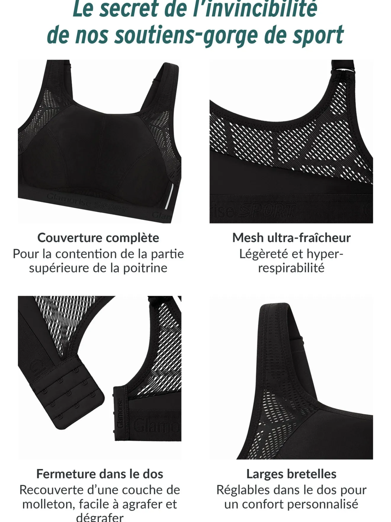 New Soutien-gorge Sport Mesh anti-humidité Sans Armatures
