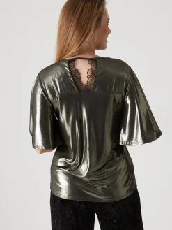 Clearance Tee-shirt brillant avec dentelle Femme T-Shirt