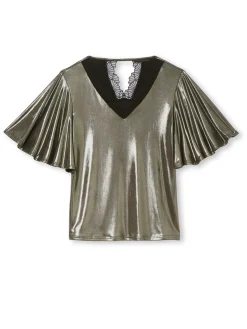 Clearance Tee-shirt brillant avec dentelle Femme T-Shirt