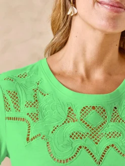 Sale Tee-shirt coton à broderies ajourées Femme T-Shirt