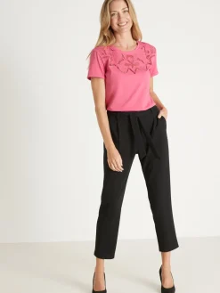 New Tee-shirt coton à broderies ajourées Femme T-Shirt