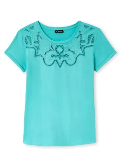 Clearance Tee-shirt coton à broderies ajourées Femme T-Shirt