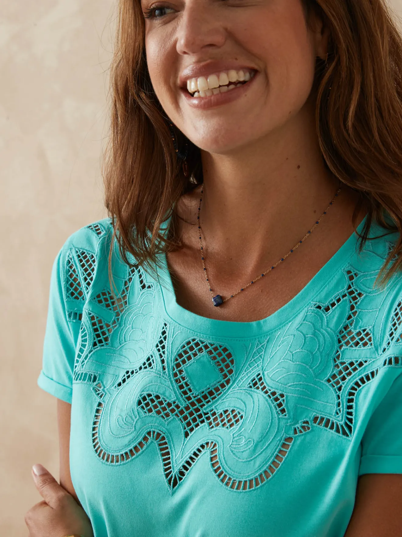 Clearance Tee-shirt coton à broderies ajourées Femme T-Shirt