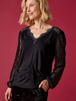 Hot Tee-shirt fantaisie avec dentelle Femme T-Shirt