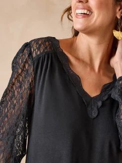 Hot Tee-shirt fantaisie avec dentelle Femme T-Shirt