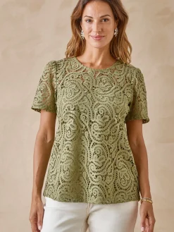 Outlet Tee-shirt macramé col rond Femme T-Shirt