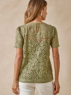 Outlet Tee-shirt macramé col rond Femme T-Shirt