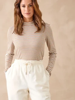 Tee-shirt maille côtelée manches longues Femme Pull|T-Shirt