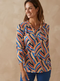 Clearance Tee-shirt maille gaufrée col volanté Femme T-Shirt