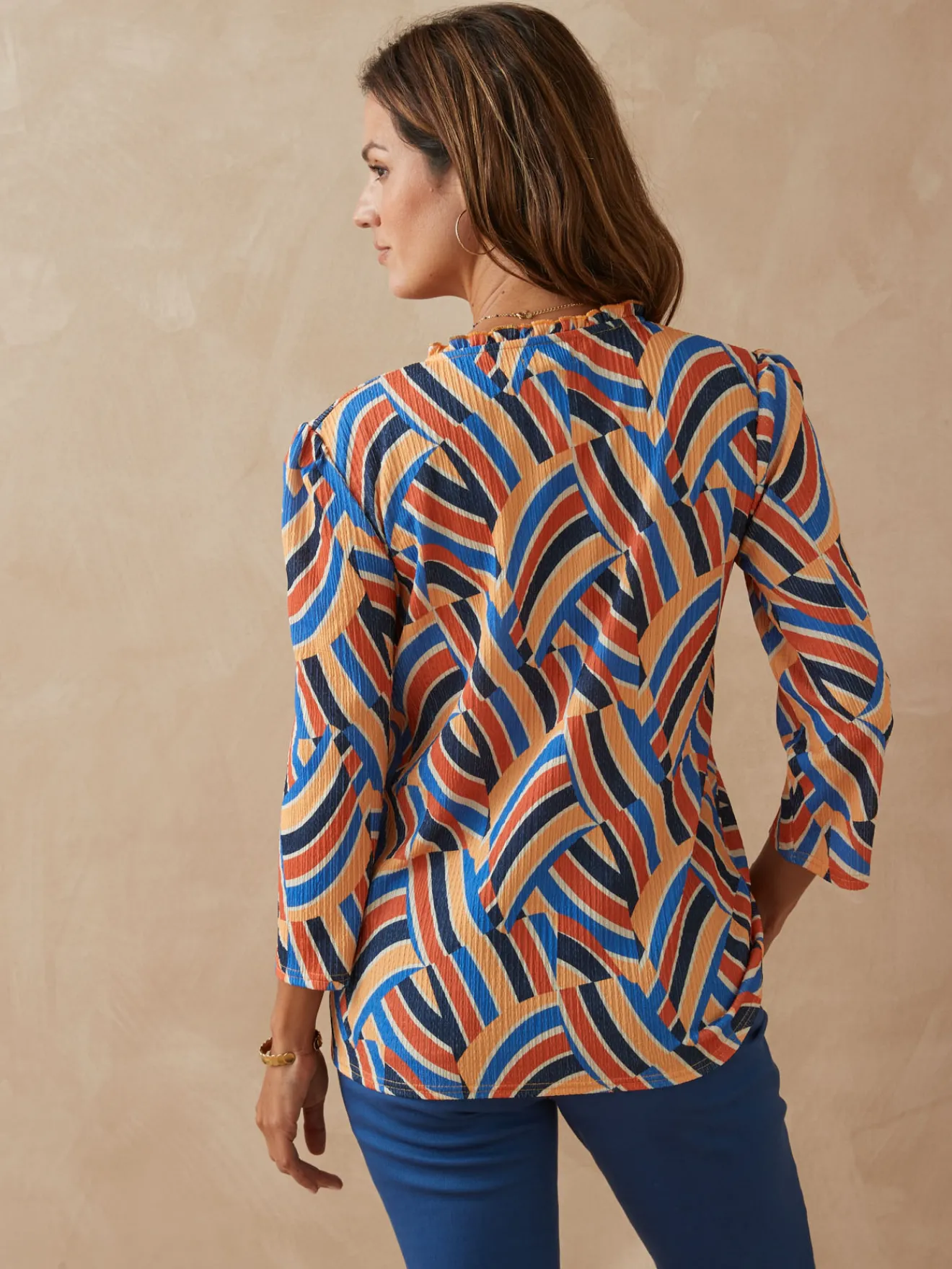 Clearance Tee-shirt maille gaufrée col volanté Femme T-Shirt