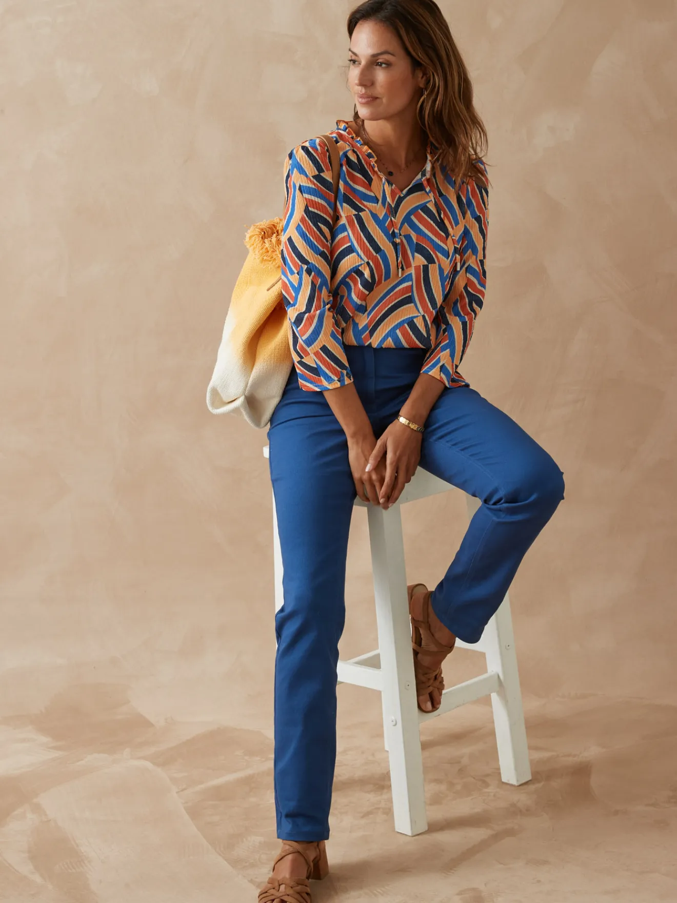 Clearance Tee-shirt maille gaufrée col volanté Femme T-Shirt