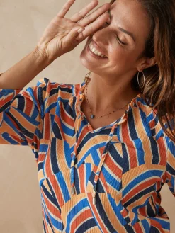 Clearance Tee-shirt maille gaufrée col volanté Femme T-Shirt