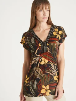 Online Tee-shirt perles fantaisie maille fluide Femme T-Shirt