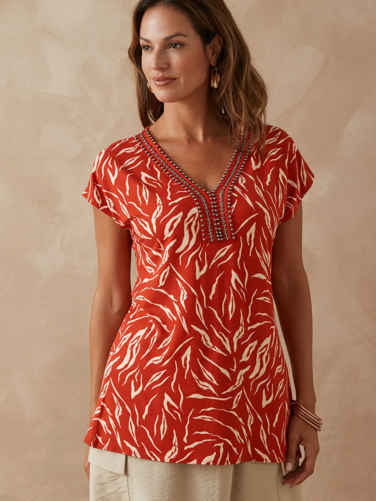 Clearance Tee-shirt perles fantaisie maille fluide Femme T-Shirt