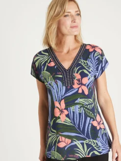 Online Tee-shirt perles fantaisie maille fluide Femme T-Shirt