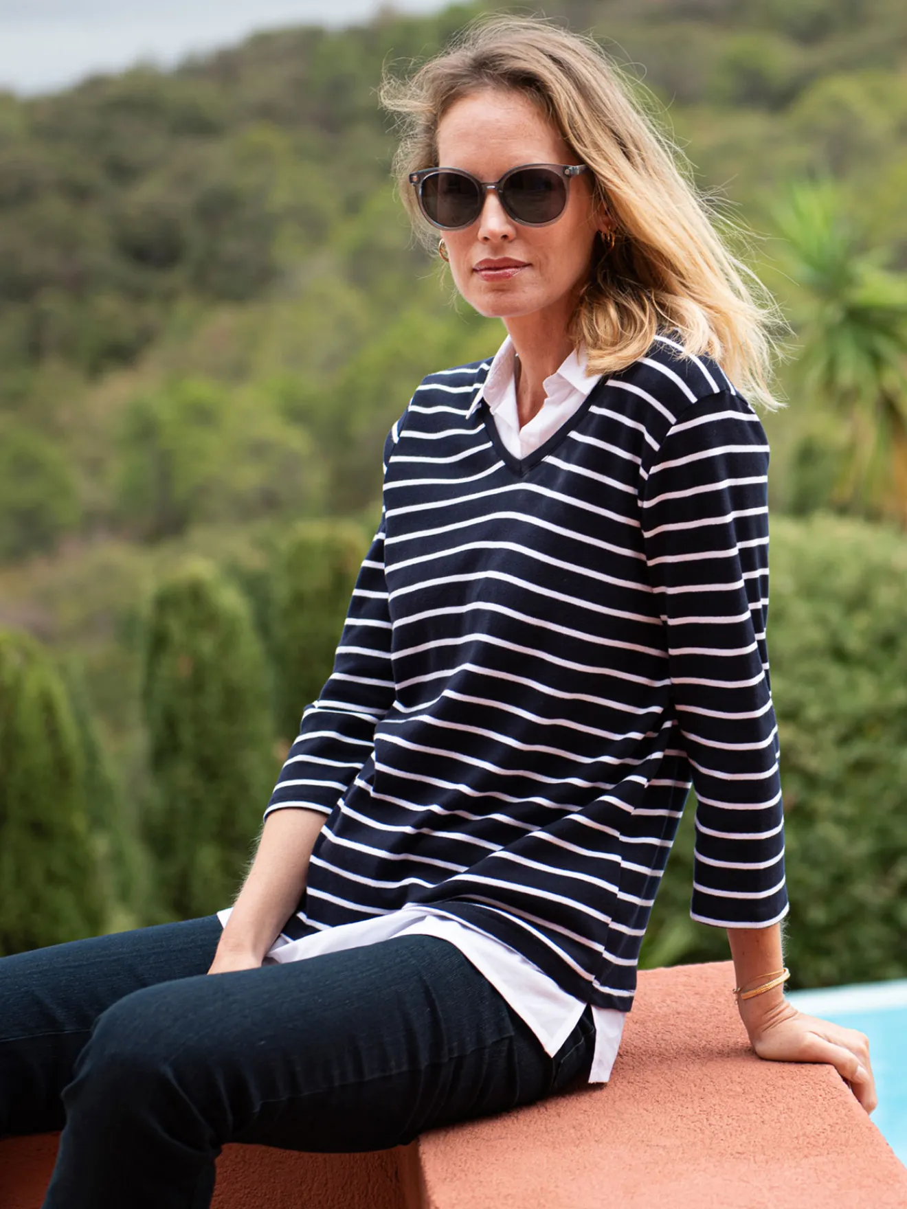 Clearance Tee-shirt rayé effet 2 en 1 Femme Tunique|T-Shirt