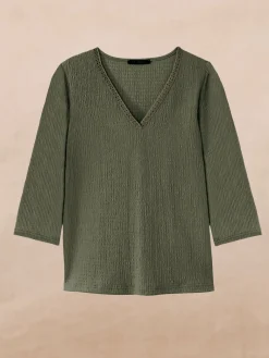 Tee-shirt V galon fantaisie Femme T-Shirt