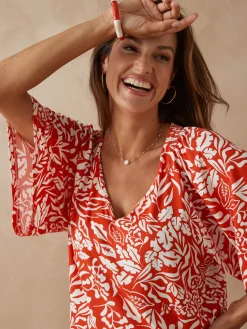 Outlet Tee-shirt V smocks au dos Femme T-Shirt