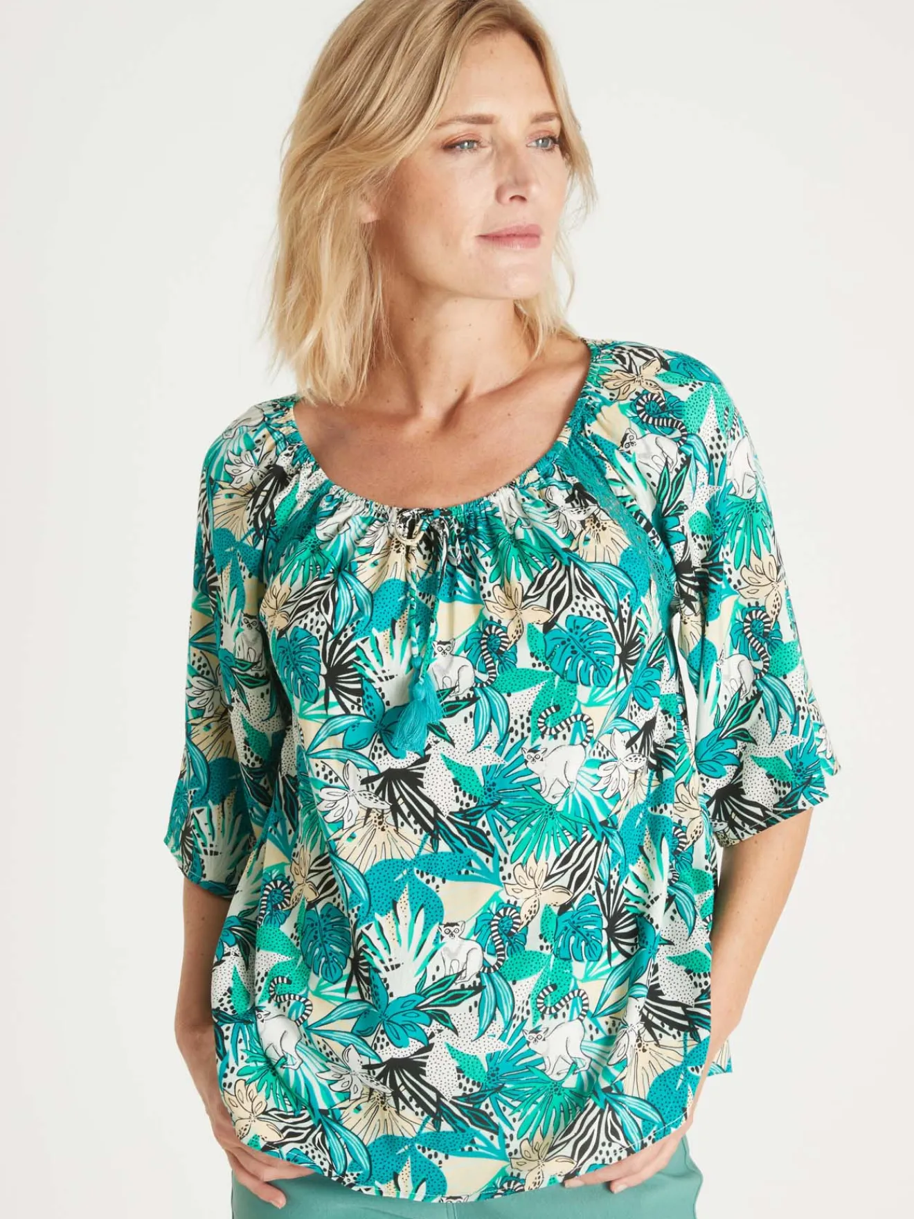 New Tunique fluide manches au coude Femme Chemisier, Blouse