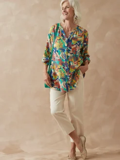 New Tunique longue entièrement boutonnée Femme Tunique|Chemisier, Blouse