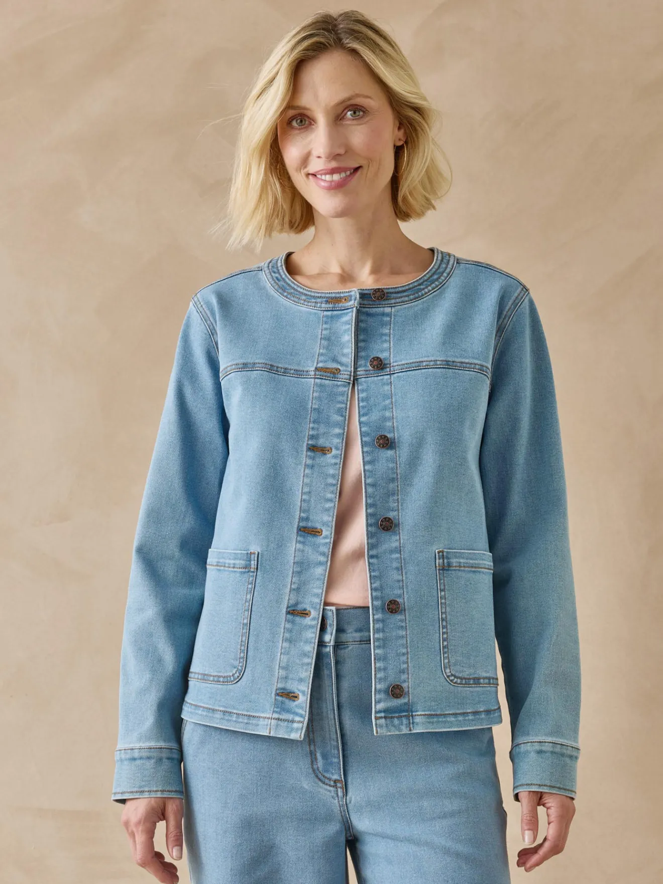 New Veste denim encolure ronde Femme Manteau, Parka|Veste, Blazer