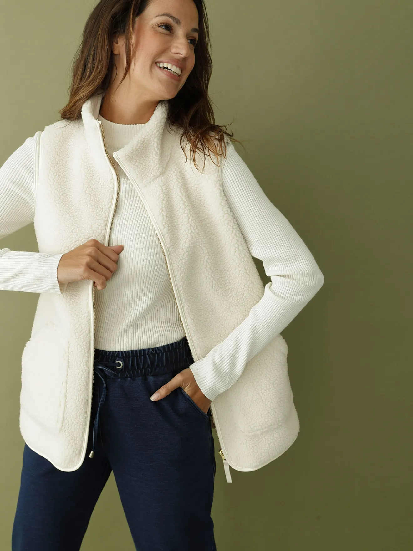 Clearance Veste sans manches sherpa moumoute Femme Manteau, Parka|Veste, Blazer