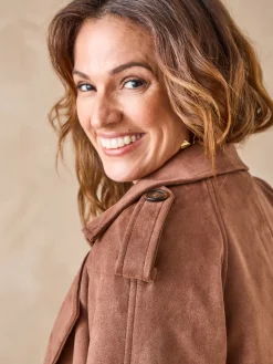 Discount Veste style trench en suédine Femme Manteau, Parka|Veste, Blazer